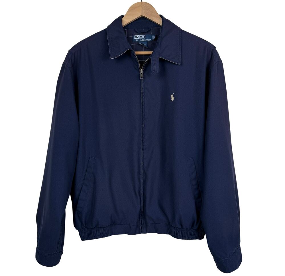 Polo Ralph Lauren Harrington Jacket Men's M Navy Plaid Lined Vintage 90s
